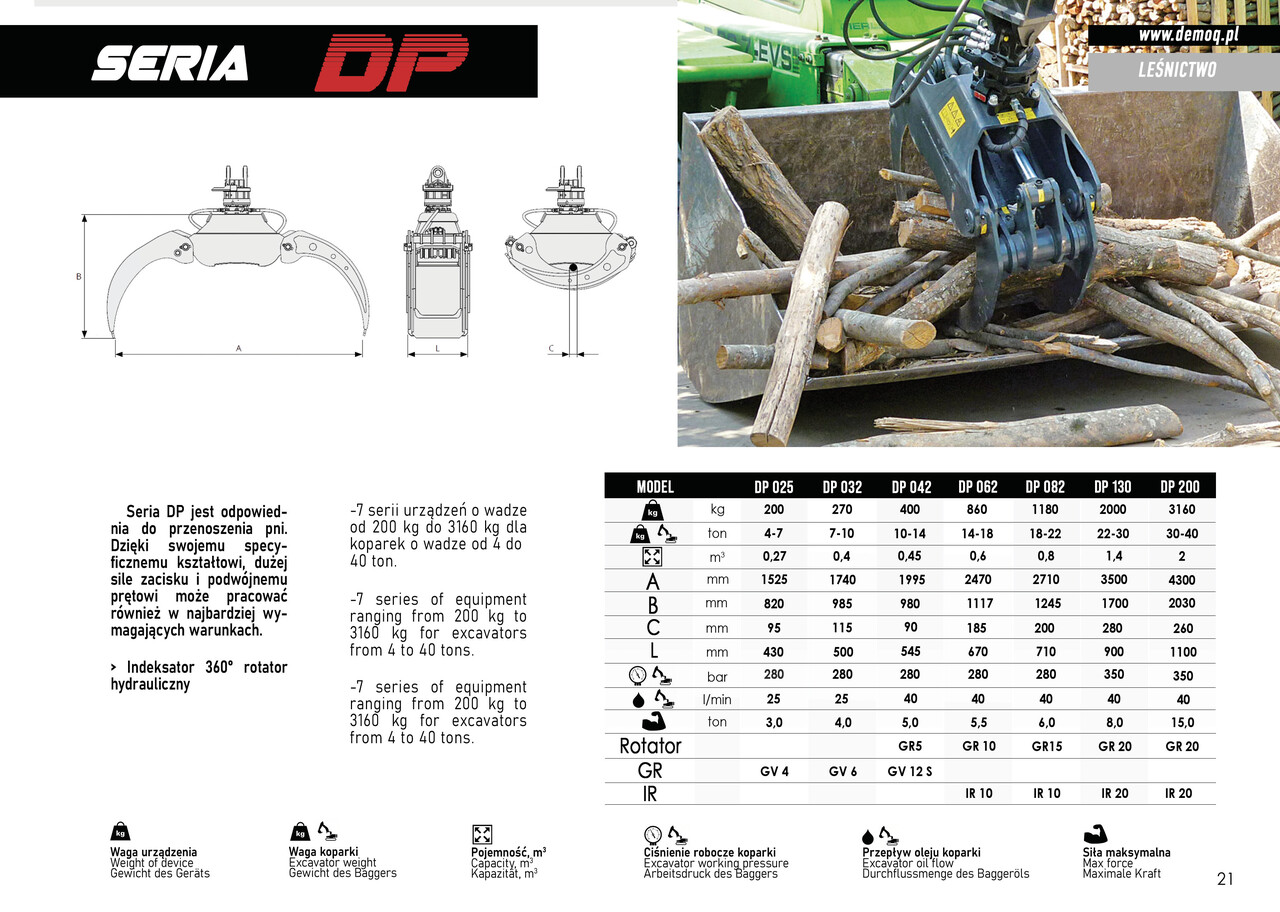 Pinza de manipulación para Maquinaria de construcción nuevo DEMOQ DP032 Log Grab 270 kg: foto 4