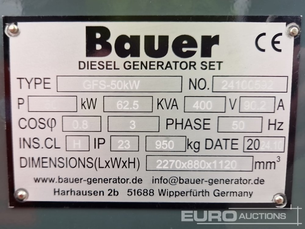 Generador industriale Unused Bauer GFS-50KW: foto 13